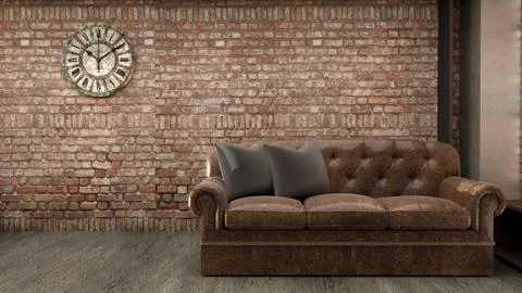 Loft style interior design. 3D rendering Stock Illustration