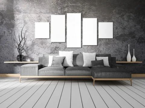 Loft Style Interior Design. 3D Rendering Illustrazione stock