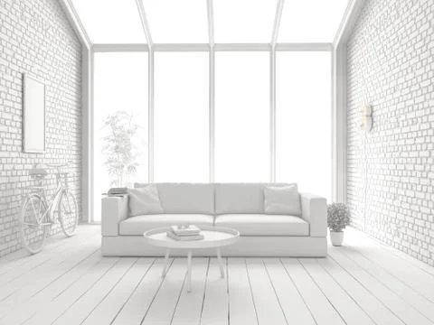 Loft style interior design 3D rendering Stock Illustration