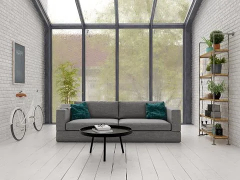 Loft style interior design 3D rendering Stock Illustration