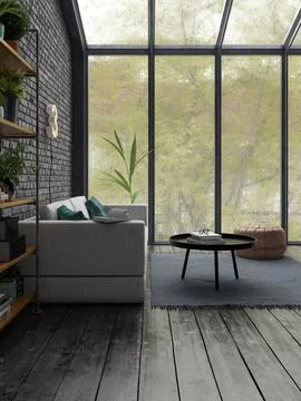 Loft style interior design 3D rendering Stock Illustration