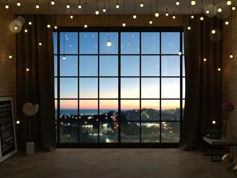 Loft style interior wall with black windows Stock Illustration