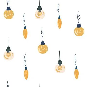 Loft style lamps seamless pattern. Different lamps background. Furniture chan Stock Illustration