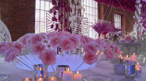 Loft-style restaurant decorated for wedding Stock Footage 44156671