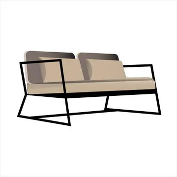 Loft style sofa on a metal frame isolated on a white background. Vector. Stock Illustration