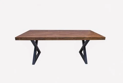 Loft-style table in wenge oak color with black legs Stock Photos