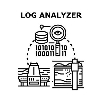Log analyzer analyzing data and processing information Stock Illustration