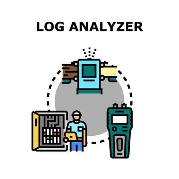 Log analyzer concept with technician analyzing system data Stock Illustration