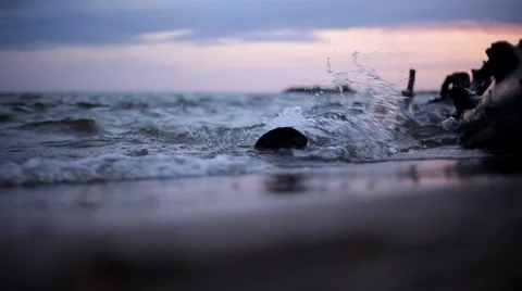 Log On The Beach. Summer Night Stock Footage 50094088