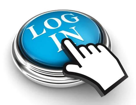 Log in blue button and pointer hand Stock Illustration