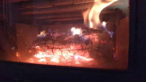 A log buring down in a wood buring fire place Stock Footage 294260558