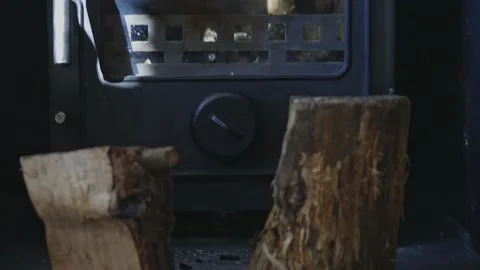 Log burner with logs Stock Footage 147036519