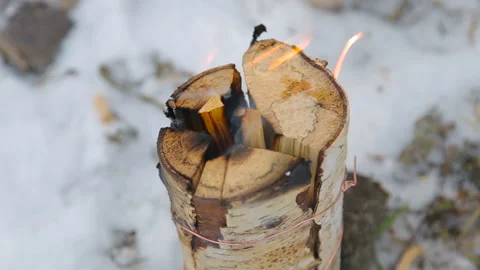 The log is burning, close-up. Stock Footage 89883856