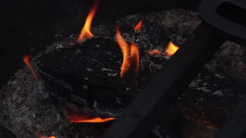 A Log Burning With an Iron Bar on Top Stock Footage 196903219