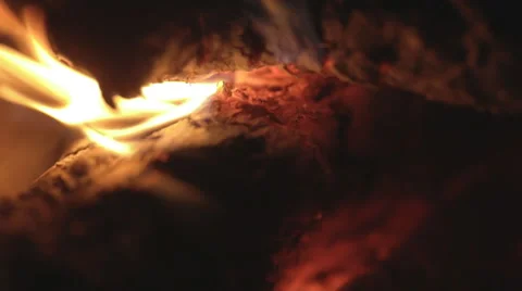 Log burns in the fireplace close-up Stock Footage 55689932