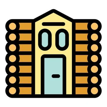 Log cabin exterior with two windows and a door, embracing rustic charm Stock Illustration