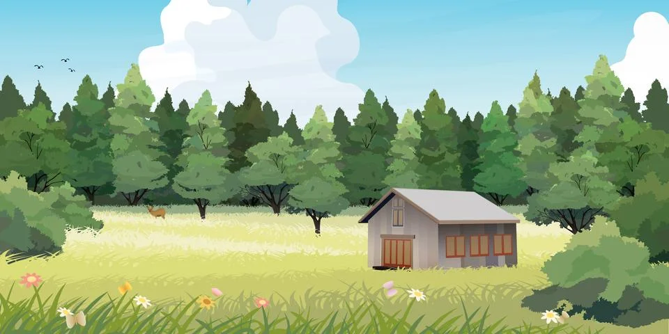 Log cabin in the forest vector illustration. Stock Illustration