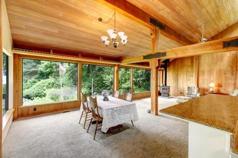 Log cabin house interior Stock Photos