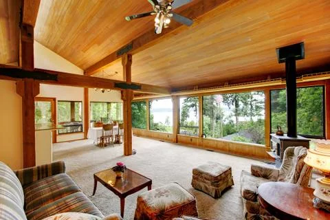 Log cabin house interior Stock Photos