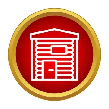 Log cabin icon on red circle background Stock Illustration