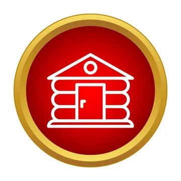 Log cabin icon on red circle background Stock Illustration