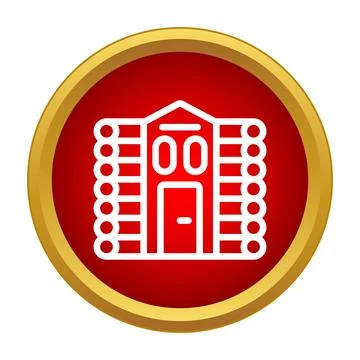 Log cabin outline icon in red circle Stock Illustration