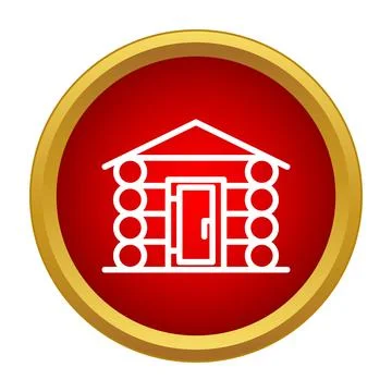 Log cabin outline icon in red circle Stock Illustration