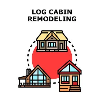 Log cabin remodeling ideas and design concepts Stock Illustration