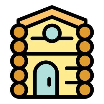Log cabin with round window and arched door representing cozy mountain living 스톡 일러스트