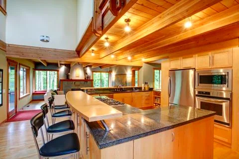 Log cabin style. kitchen interior Stock Photos