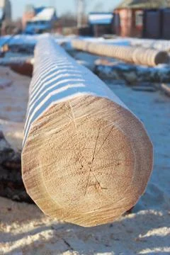 Log at a construction site in winter Stock Photos