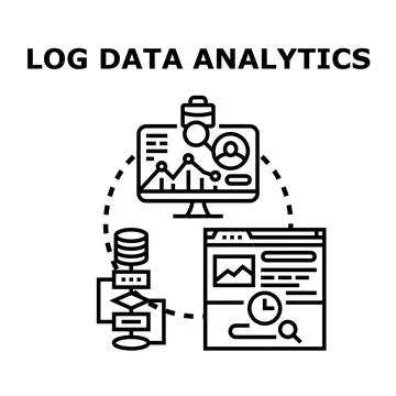 Log data analytics process analyzing information workflow Stock Illustration