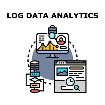 Log data analytics process analyzing information workflow Stock Illustration
