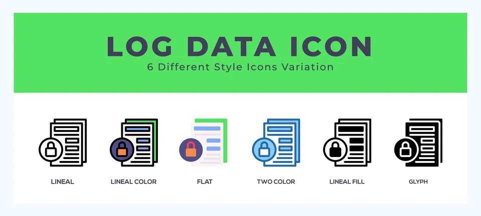 Log data icon set with different styles. Icons designed in filled. outline... Stock Illustration
