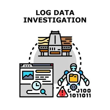 Log data investigation finding security incident threats Stock Illustration
