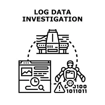 Log data investigation finding security incident threats Stock Illustration
