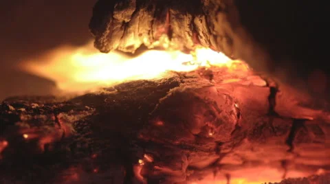 Log drowning in the fireplace close-up time lapse Stock Footage 55690051