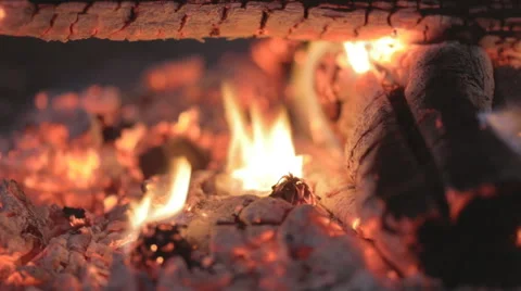 Log drowning in the fireplace close-up time lapse Stock Footage 55690339