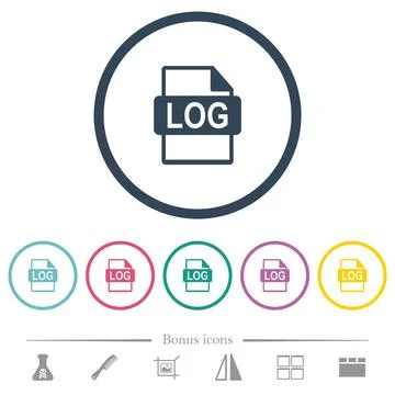 LOG file format flat color icons in round outlines Stock Illustration