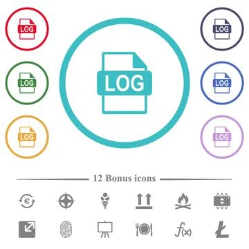 LOG file format flat color icons in circle shape outlines Stock Illustration
