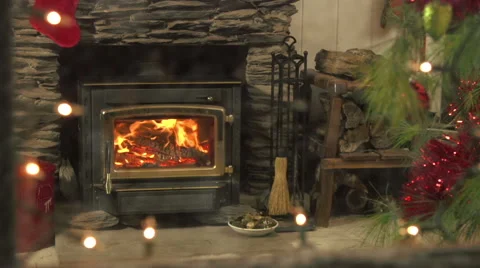 Log fire burning at Christmas Stock Footage