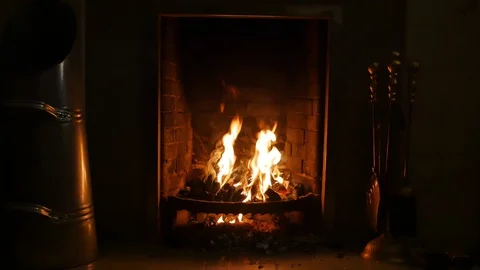 Log fire burning in a home Video stock 102286265
