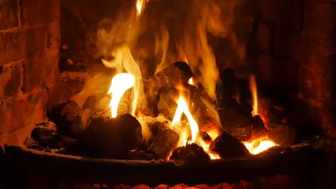 Log fire burning in a home Stock Footage 102288607