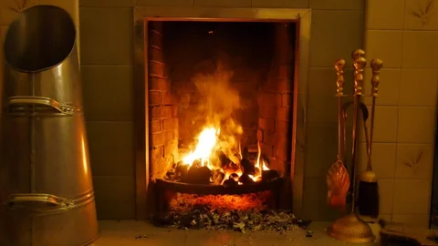 Log fire burning in a home Video stock 102324661