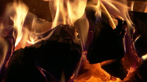 Log Fire Close-up Stock Footage 124208019