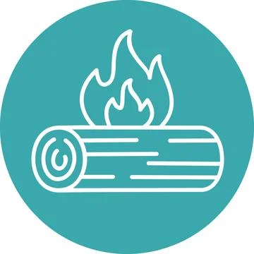 Log with fire icon campfire or hearth burning symbol graphic Stock Illustration