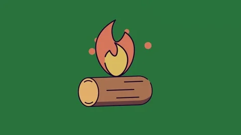 A log with fire on top of it and is burning green background flame campfire Stock Footage 336858226