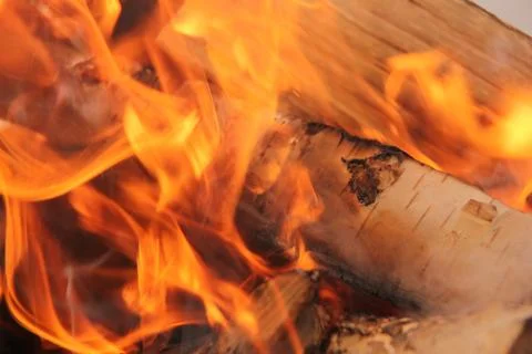Log in the flames. burning fire in the grill is large. Stock Photos