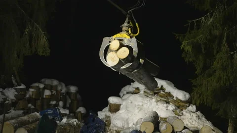 A log grappler piling the big logs on the ground Stock Footage 151424254