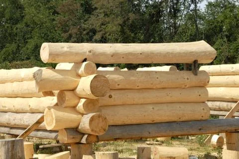 Log Home Construction Stock Photos